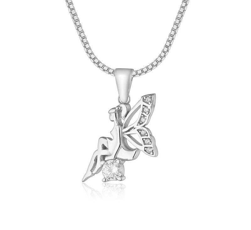 NAHLE Kette mit Anhänger Silberkette 925 Elfe Silber Schutzfee (inklusive Schmuckbox), 925 Silber Anhänger mit Zirkonia - rhodiniert von NAHLE