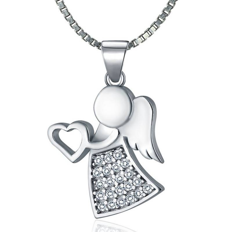 NAHLE Kette mit Anhänger Silberkette 925 Engel Silber Schutzengel, 925 Silber Anhänger mit Zirkonia - rhodiniert von NAHLE