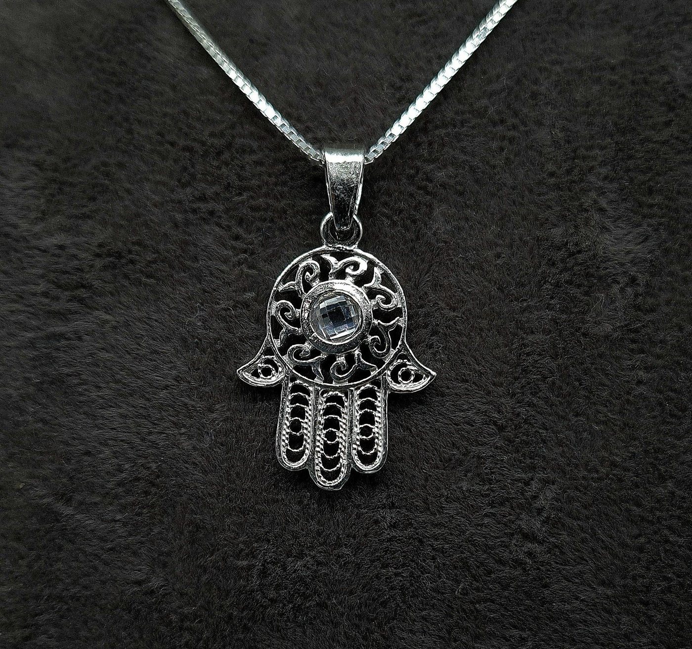 NAHLE Kette mit Anhänger Silberkette Hamsa Hand der Fatima (inkl. Schmuckbox), 925 Silber / rhodiniert von NAHLE