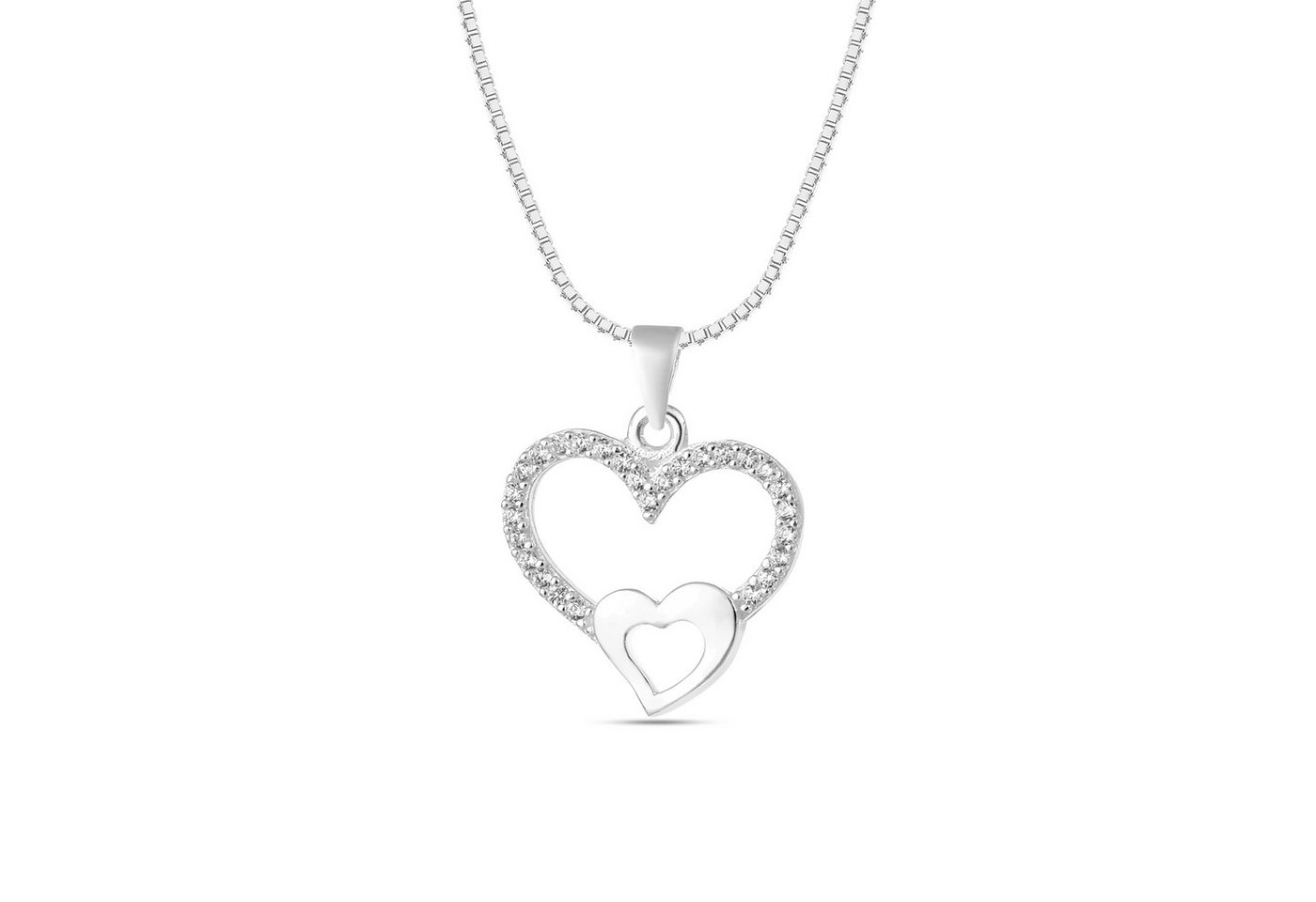 NAHLE Kette mit Anhänger Silberkette Herz Halskette, 925 Silber Anhänger mit Zirkonia - rhodiniert NAHLE Kette mit Anhänger Silberkette Herz Halskette, 925 Silber Anhänger mit Zirkonia - rhodiniert von NAHLE