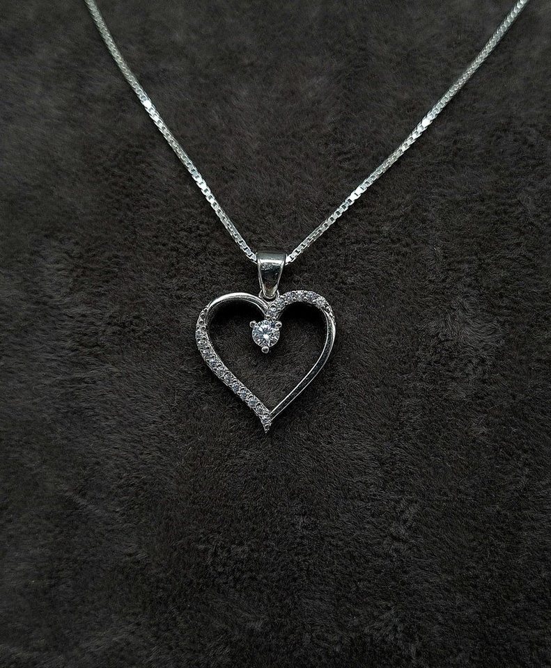 NAHLE Kette mit Anhänger Silberkette Herz Halskette (inkl. Schmuckbox), rhodiniert- mit Zirkonia von NAHLE
