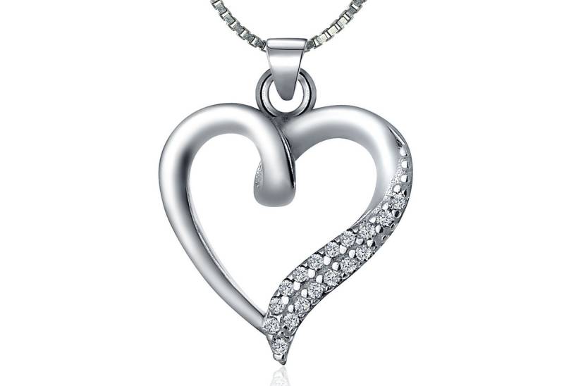 NAHLE Kette mit Anhänger Silberkette Herz Liebe Halskette Silber Kette für Damen Geschenk (1-tlg., inklusive Schmuckbox), 925 Silber Anhänger mit Zirkonia - rhodiniert von NAHLE