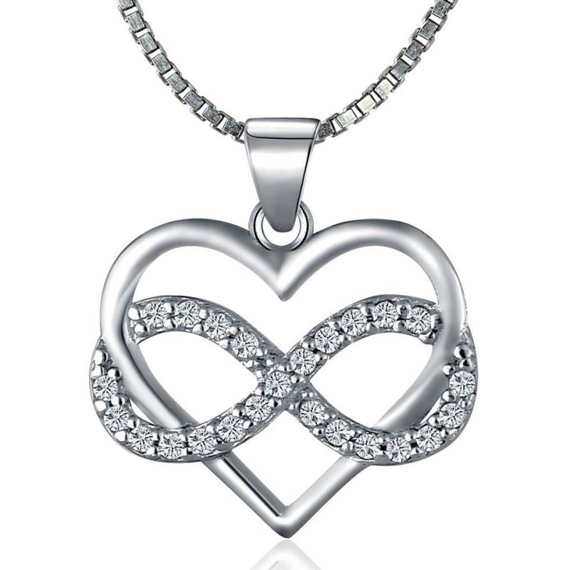 NAHLE Kette mit Anhänger Silberkette Herz Unendlichkeit Infinity Halskette (inklusive Schmuckbox), 925 Silber Anhänger mit Zirkonia - rhodiniert von NAHLE