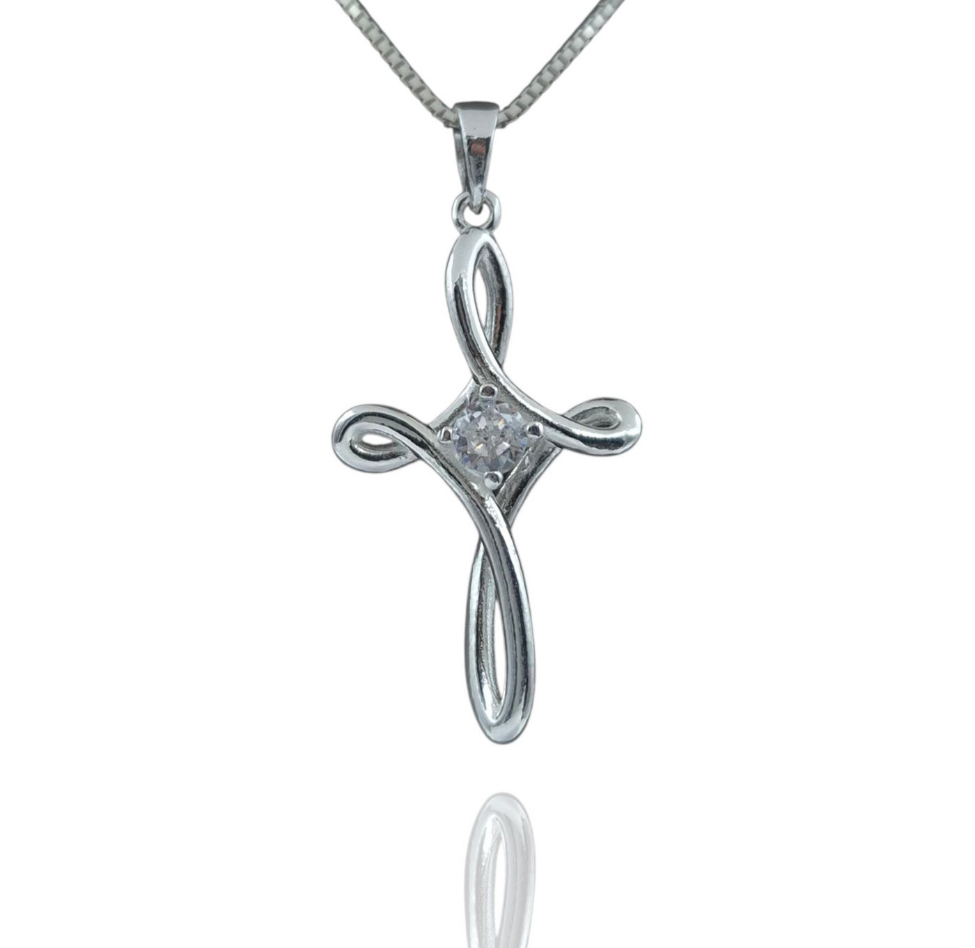 NAHLE Kreuzkette Silber Kreuz Kette Damen Herren Silberkette Geschenk (2-tlg., inkl. Schmuckbox), 925 Silber Kreuz mit Zirkonia von NAHLE