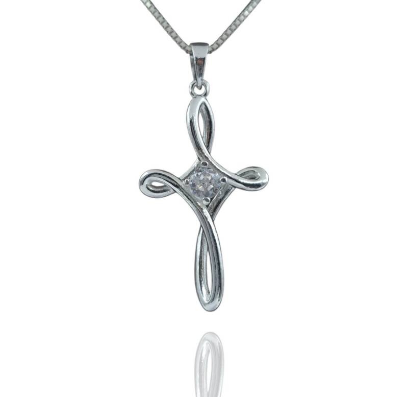 NAHLE Kreuzkette Silber Kreuz Kette Damen Herren Silberkette Geschenk (2-tlg., inkl. Schmuckbox), 925 Silber Kreuz mit Zirkonia von NAHLE