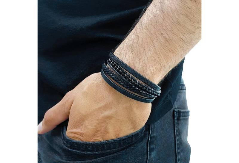 NAHLE Lederarmband Herren Lederarmband mit Onyx Perlen (inklusive Schmuckbox), aus Leder, mit Magnetverschluss für ein sicheres verschließen von NAHLE