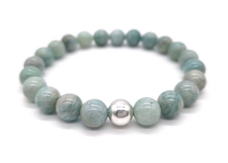 NAHLE Perlenarmband Amazonit mit 925 Silberperle Naturstein Armband (inkl. Schmuckbox), dehnbar - mit 925 Silberperle - in vielen Größen erhältlich von NAHLE