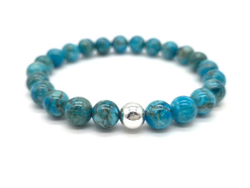 NAHLE Perlenarmband Echter Türkis mit 925 Silberperle Naturstein Armband (inkl. Schmuckbox), dehnbar - mit 925 Silberperle - in vielen Größen erhältlich von NAHLE