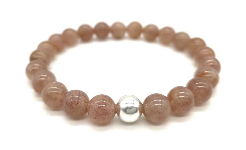 NAHLE Perlenarmband Erdbeerquarz mit 925 Silberperle Naturstein Armband (inkl. Schmuckbox), dehnbar - mit 925 Silberperle - in vielen Größen erhältlich von NAHLE