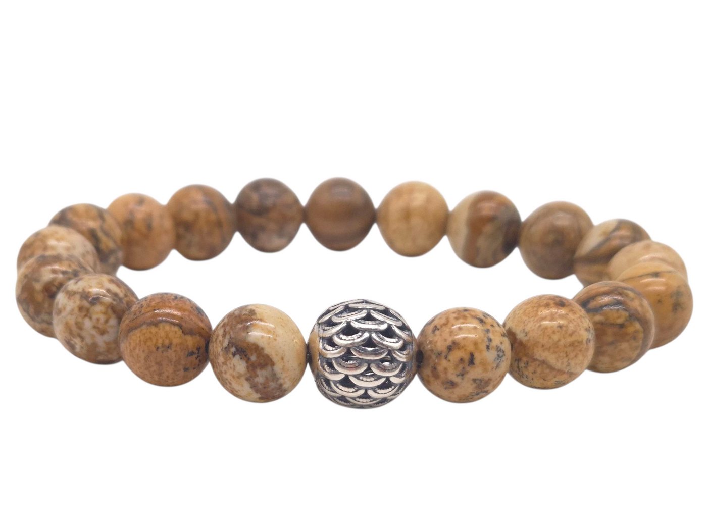 NAHLE Perlenarmband Jaspis 10mm 925 Silber Armband Partnerarmband Freundschaftsarmband (inkl. Schmuckbox), elastisches Band - handgemacht in Deutschland von NAHLE