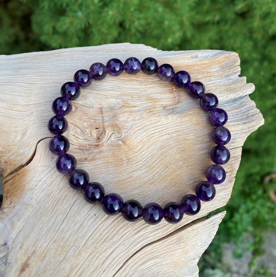 NAHLE Perlenarmband Naturstein Amethyst Armband (inkl. Schmuckbox), elastisches reißfestes Band von NAHLE