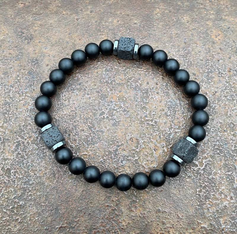 NAHLE Perlenarmband Naturstein Armband Lavastein Onyx (inklusive Geschenkbox), elastisches Stretch Armband von NAHLE