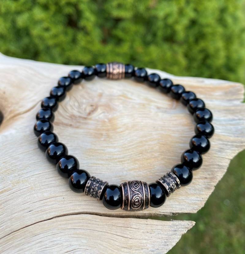 NAHLE Perlenarmband Naturstein Wikinger Onyx Armband Vintage (inkl. Schmuckbox), elastisches Band von NAHLE