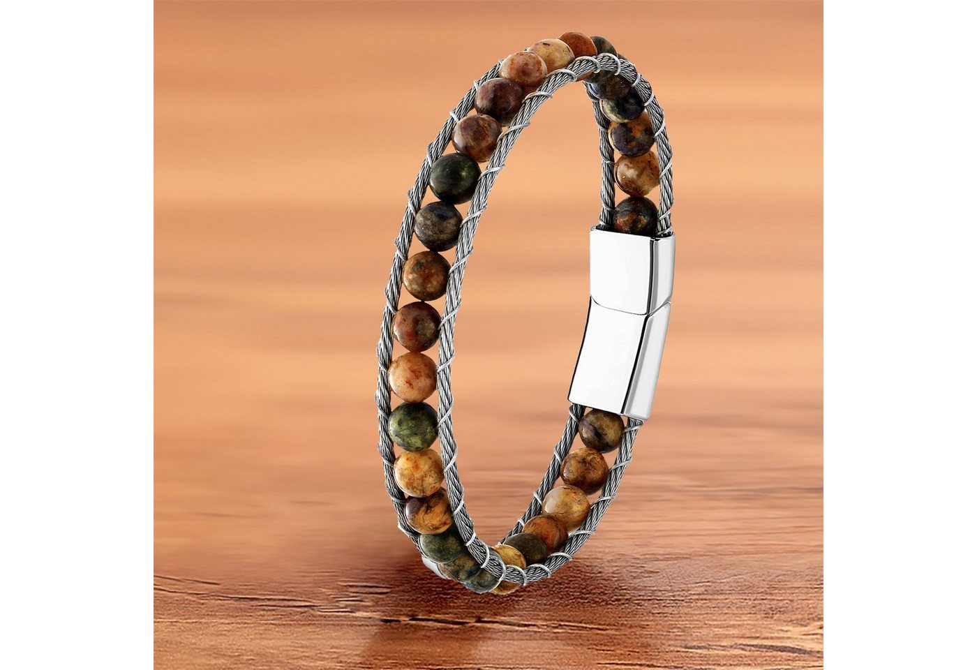 NAHLE Perlenarmband Tigerauge Naturstein Armband (inkl. Schmuckschachtel), mit Magnetverschluss für ein sicheres verschließen von NAHLE