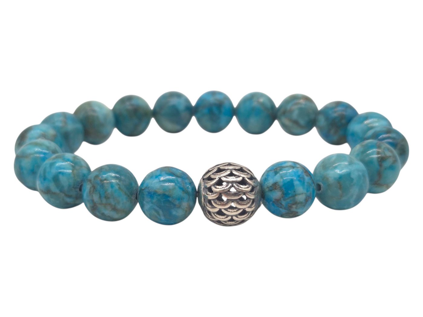 NAHLE Perlenarmband Türkis 10mm 925 Silber Armband Partnerarmband Freundschaftsarmband, elastisches Band - handgemacht in Deutschland von NAHLE