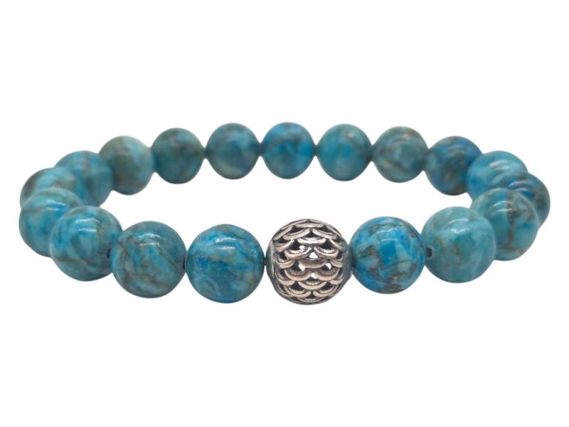 NAHLE Perlenarmband Türkis 10mm 925 Silber Armband Partnerarmband Freundschaftsarmband, elastisches Band - handgemacht in Deutschland von NAHLE