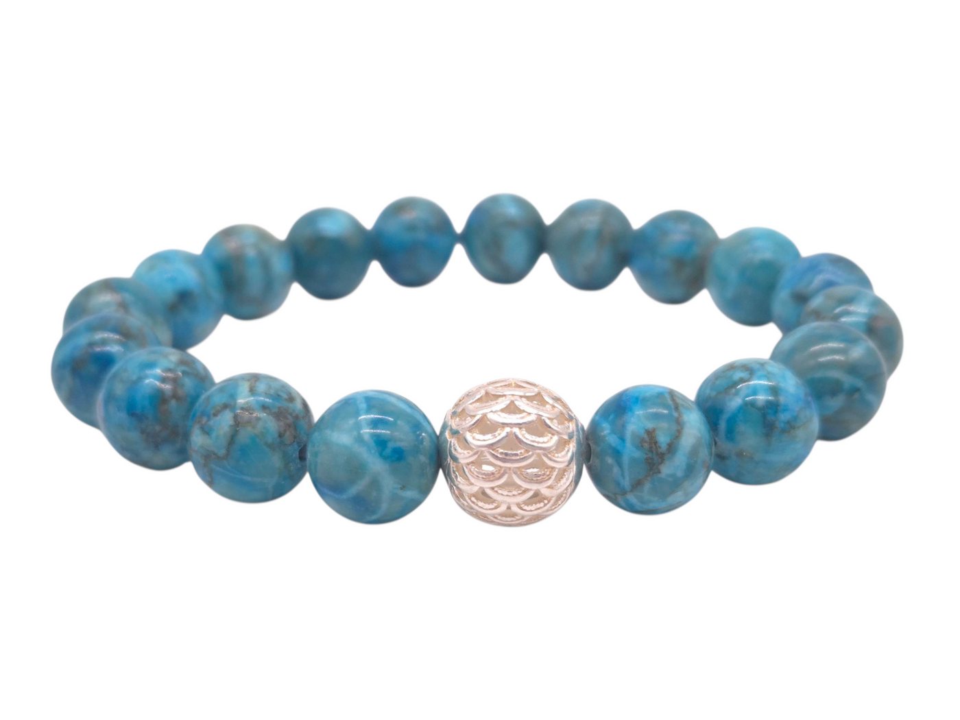 NAHLE Perlenarmband Türkis 10mm 925 Silber Armband Partnerarmband Freundschaftsarmband, elastisches Band - handgemacht in Deutschland von NAHLE