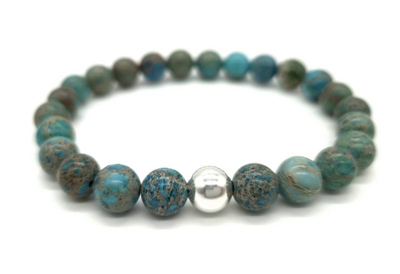 NAHLE Perlenarmband Variscit mit 925 Silberperle Naturstein Armband (inkl. Schmuckbox), dehnbar - mit 925 Silberperle - in vielen Größen erhältlich von NAHLE