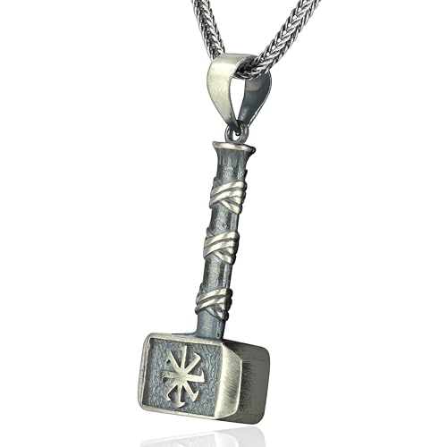 NAHLE Thors Hammer Halskette aus 925 Sterling | Keltischer Silber Schmuck | Wikinger Silber Anhänger mit Silber Kette Damen Herren Schmuck Halskette | inkl. Schmucbox ideal zum verschenken (55cm) von NAHLE