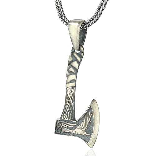 Wikinger Axt Halskette aus 925 Sterling | Keltischer Silber Schmuck | Wikinger Axt Silber Anhänger mit Silber Kette Damen Herren Schmuck Halskette | inkl. Schmucbox ideal zum verschenken (55cm) (55cm) von NAHLE