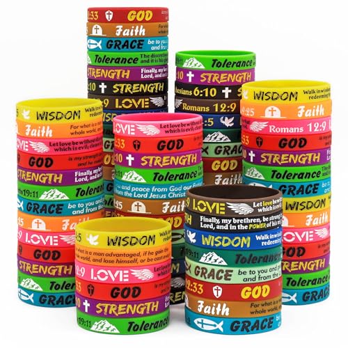 NAHRMY Bibelvers Gummi-Armbänder, Christliche Jesus Inspirierende Gummiarmband Silikonarmbänder Motivationsarmbänder Religiöse Armbänder Geschenke für Männer Frauen Party Kirche (70 Stück Mix) von NAHRMY