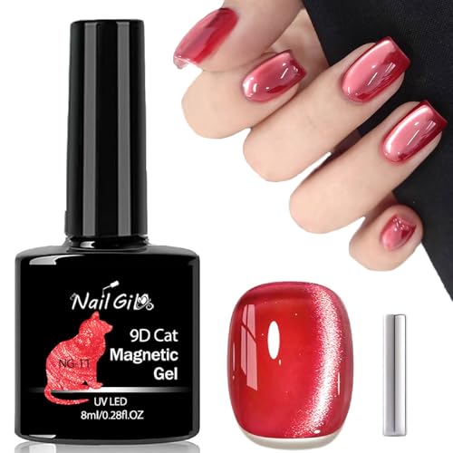 NAILGIL Cat Eye Gel Nagellack mit Magnet, Glass Cat Eye Magnetic Gel Polish Soak Off UV LED Professionelle Anwendung für Nail Art Maniküre Salon DIY - Jelly Red von NAIL GIL
