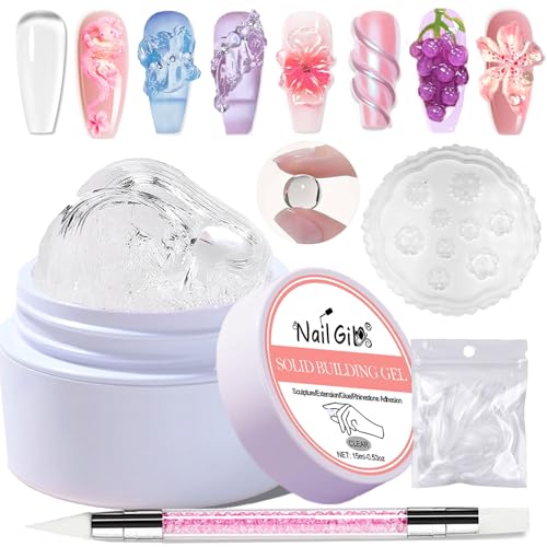 NAILGIL Solid Builder Gel für Nägel, 3D Nail Art Skulptur, Nicht-Klebrige Handverlängerung, UV LED mit 3D Silikonform - Salon DIY zu Hause - 15g/0,53oz von NAIL GIL