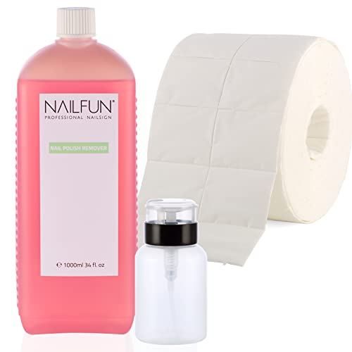 NAILFUN Nail Polish Remover (Nagellackentferner) 1 Liter - Acetonfrei + 500 Zelletten (1 Rolle) + 1 Pumpflasche von NAILFUN