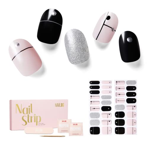 NAILOG Nagelfolie uv härtend | 34 Stück Nagelsticker selbstklebend in Salonqualität | Lang Anhaltende Nagellack-Streifen Nails Art für Frauen, Timeless Strings von NAILOG