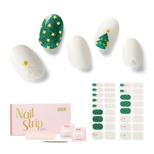 NAILOG Nagelfolie UV Härtend Selbstklebend - 34 Stück(Twinkling Trees) Weihnachtsbaum und Sterne Nagelsticker Nageldesign,UV Gel Strips Weihnachten Geschenk für Frauen, von NAILOG