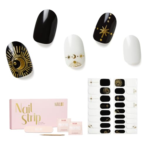 NAILOG Nagelfolie uv härtend | 34 Stück Nagelsticker selbstklebend in Salonqualität | Lang Anhaltende Nagellack-Streifen Nails Art für Frauen, Astral Glyphs von NAILOG