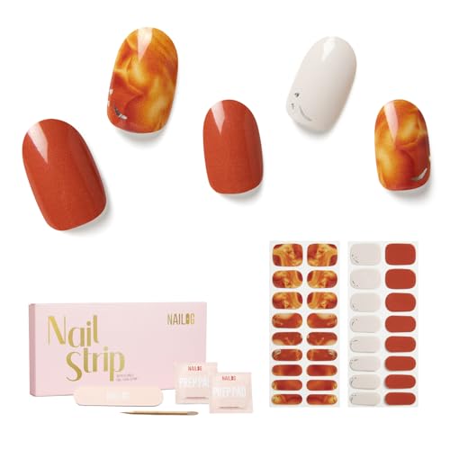 NAILOG Nagelfolie UV Härtend Selbstklebend - 34 Stück UV Gel Nagelfolie in Salonqualität, Lang Anhaltende Gel Finish UV Gel Strips, Nails Starter Set,Geschenk für Frauen, von NAILOG