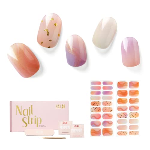 NAILOG Nagelfolie uv härtend,34 Stück Nagelsticker selbstklebend in Salonqualität, lang anhaltende Soft Gel Finish Nagelfolien Nails Starter Set für Frauen, Twilight von NAILOG