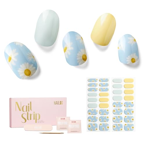 NAILOG Nagelfolie uv härtend,34 Stück Nagelsticker selbstklebend in Salonqualität, lang anhaltende Soft Gel Finish Nagelfolien Nails Starter Set für Frauen, Daisy von NAILOG