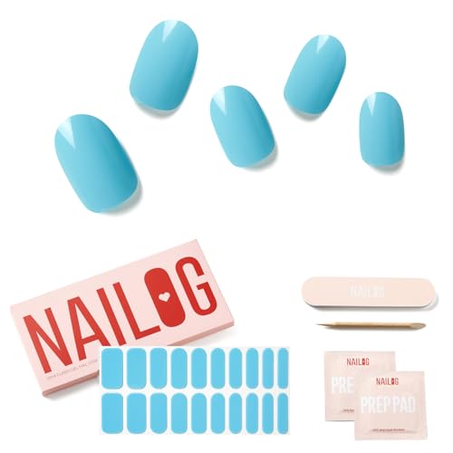 Nagelfolie UV Härtend Selbstklebend - 20 Stück Blau UV Gel Strips.extra lange Nagelfolien.Salonqualität 14 Tage Langlebige.Geschenk Frauen für Frühling und Sommer.Aqua von NAILOG