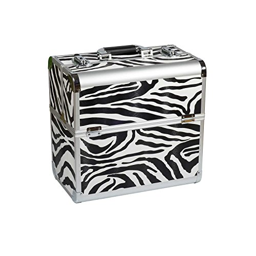 N&BF Profi Kosmetikkoffer groß | 35 x 22 x 36 cm | Beautycase Zebra Design | robuster Nagelkoffer aus Aluminium | Viel Stauraum | Aufklappbare Fächer auf Zwei Etagen verteilt | pflegeleicht von NAILS FACTORY