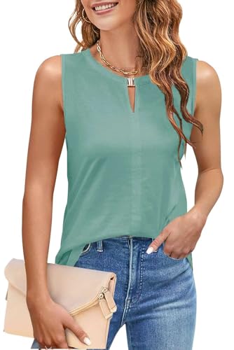 NAIOSS Damen Tops Elegant Oberteile Sommer Shirt ärmellos V-Ausschnitt Tank Tops Blusetop(Grau grün/XXL) von NAIOSS