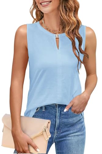 NAIOSS Damen Tops Elegant Oberteile Sommer Shirt ärmellos V-Ausschnitt Tank Tops Blusetop(Hellblau/S) von NAIOSS