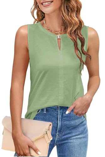 NAIOSS Damen Tops Elegant Oberteile Sommer Shirt ärmellos V-Ausschnitt Tank Tops Blusetop(Hellgrün/XL) von NAIOSS