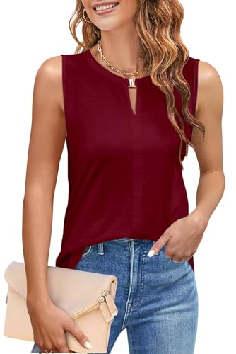 NAIOSS Damen Tops Elegant Oberteile Sommer Shirt ärmellos V-Ausschnitt Tank Tops Blusetop(Weinrot/XL) von NAIOSS
