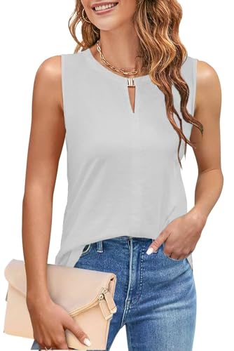 NAIOSS Damen Tops Elegant Oberteile Sommer Shirt ärmellos V-Ausschnitt Tank Tops Blusetop(Weiß/L) von NAIOSS
