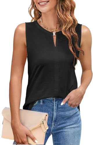 NAIOSS Damen Tops Elegant Oberteile Sommer Shirt ärmellos V-Ausschnitt Tank Tops Blusetop (Schwarz/S) von NAIOSS