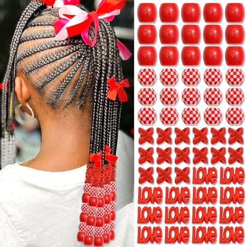 NAISKA Rote Haarperlen für Zöpfe, Dreadlock-Perlen, Zubehör, Haarspange für Mädchen, Schmuckherstellung, Haarschmuck, Zopf-Clips für Damen und Mädchen, 60 Stück von NAISKA