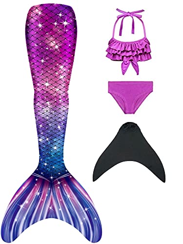 NAITOKE Mädchen Meerjungfrauenschwanz mit Bikini Mermaid Tail zum Schwimmen mit Meerjungfrau Flosse,NAGCQ,120 von NAITOKE