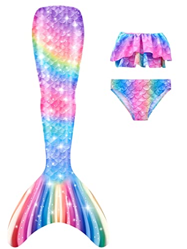 NAITOKE Meerjungfrauenschwanz mit Bikini für Mädchen,3pc，ohne Monoflosse,AQAAK,150 von NAITOKE