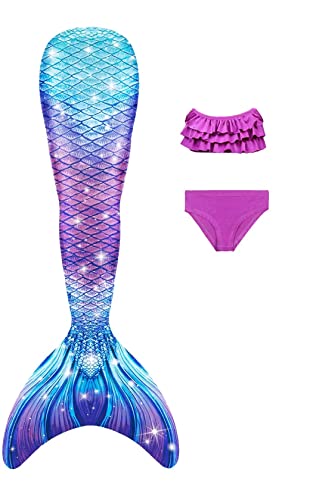 NAITOKE Meerjungfrauenschwanz mit Bikini für Mädchen,3pc，ohne Monoflosse,DGJDB,150 von NAITOKE
