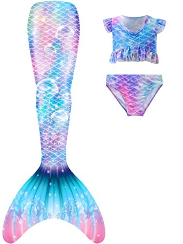 NAITOKE Meerjungfrauenschwanz mit Bikini für Mädchen,3pc，ohne Monoflosse,DGJDJ,140 von NAITOKE