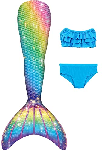 NAITOKE Meerjungfrauenschwanz mit Bikini für Mädchen,3pc，ohne Monoflosse,DGJDS,110 von NAITOKE
