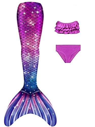 NAITOKE Meerjungfrauenschwanz mit Bikini für Mädchen,3pc，ohne Monoflosse,DGJDU,110 von NAITOKE