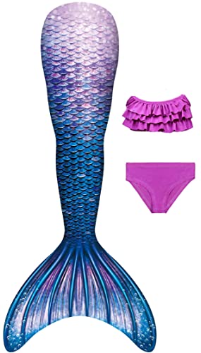 NAITOKE Meerjungfrauenschwanz mit Bikini für Mädchen,3pc，ohne Monoflosse,HHDQ,120 von NAITOKE